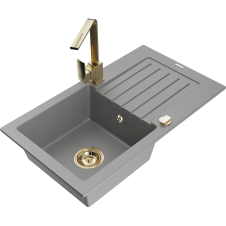 Mexen Pablo single-bowl granite sink with drainer and Rita kitchen tap, grey - 6510-71-670300-50