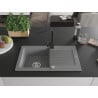 Mexen Pablo granite kitchen sink 1-bowl with drainer and Rita kitchen tap, grey - 6510-71-670300-70