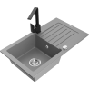Mexen Pablo granite kitchen sink 1-bowl with drainer and Rita kitchen tap, grey - 6510-71-670300-70