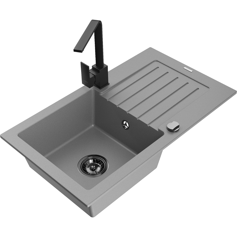 Mexen Pablo granitdiskbänk med 1 ho, avrinningsyta och köksblandare Rita, grå - 6510-71-670300-70-B