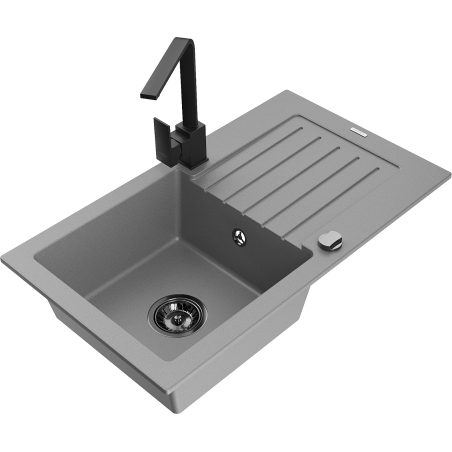 Mexen Pablo Granitspüle 1-becken mit Abtropffläche und Küchenarmatur Rita, grau - 6510-71-670300-70-B