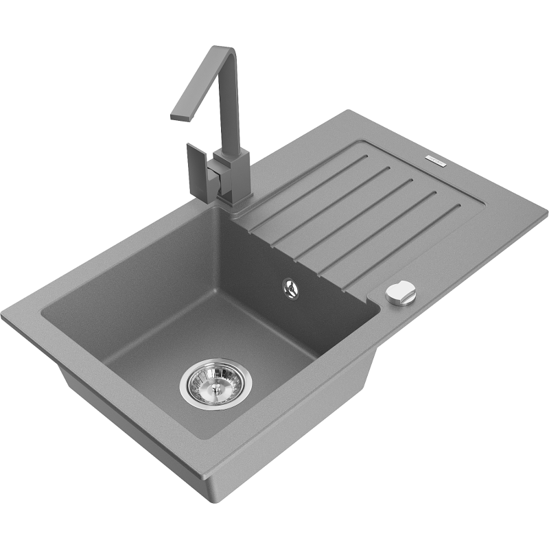 Mexen Pablo fregadero de cocina de granito de 1 compartimento con escurridor y grifo de cocina Rita, gris - 6510-71-670300-71