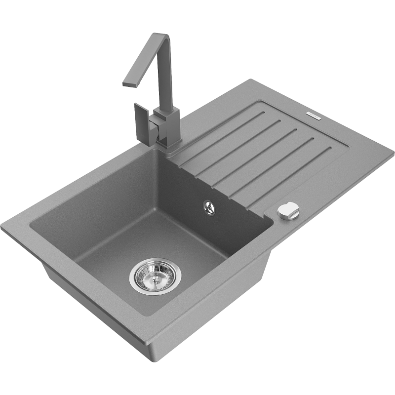 Mexen Pablo graniittinen 1-allas tiskiallas kuivaustasolla ja keittiöhana Rita, harmaa - 6510-71-670300-71