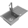 Mexen Pablo 1-bowl granite sink with drainer and Rita kitchen tap, grey - 6510-71-670300-71