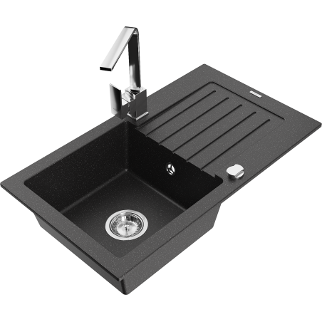 Mexen Pablo fregadero de granito de 1 seno con escurridor y grifo de cocina Rita, negro/metalizado plateado- 6510-73-670300-00