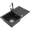 Mexen Pablo granite sink 1-bowl with drainer and Rita kitchen tap, black/silver metallic- 6510-73-670300-00