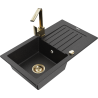 Mexen Pablo granite kitchen sink 1-bowl with drainer and Rita kitchen tap, black/silver metallic- 6510-73-670300-50