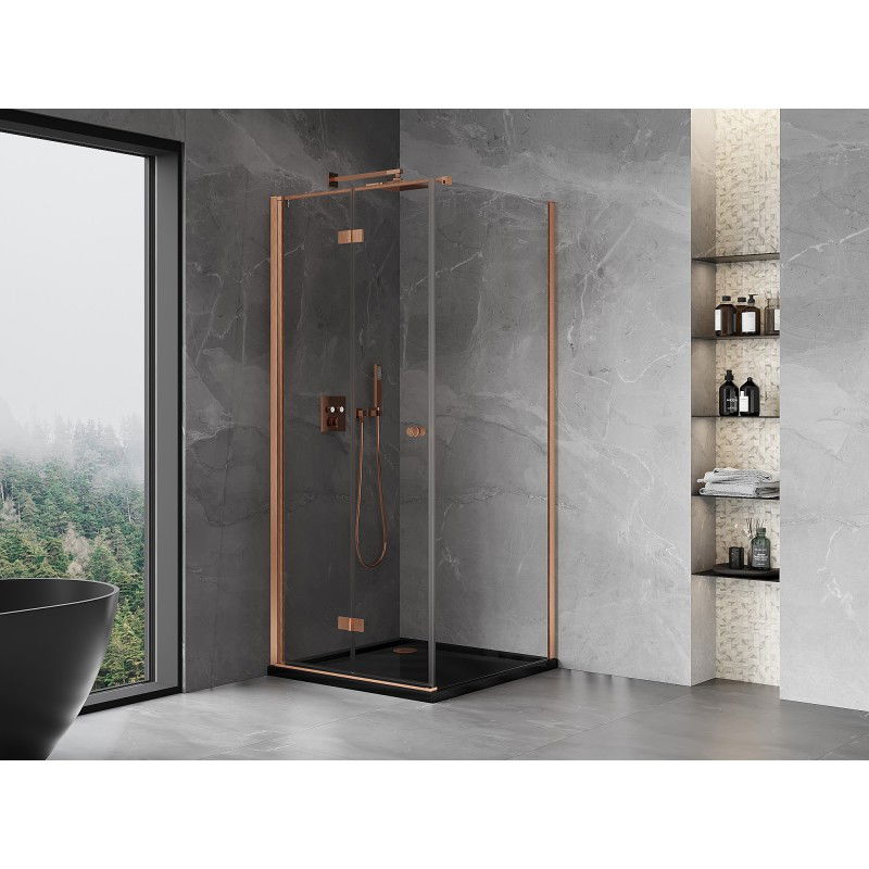Mexen Mist-F cabine de douche pliante gauche 100 x 100 cm, transparent, cuivre brossé - 8A6T-100-100-65-00-L