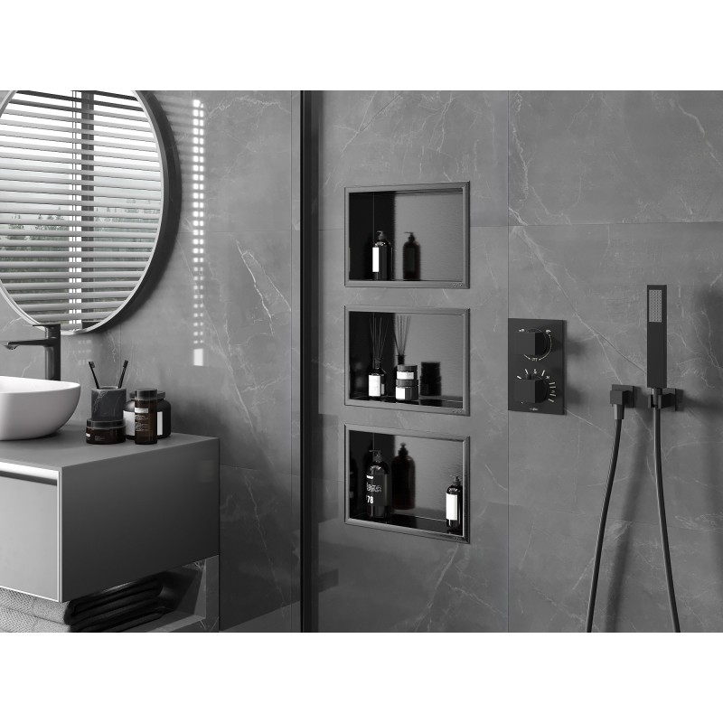 Mexen X-Wall-R półka wnękowa z kołnierzem 30 x 20 cm, gun gray szczotkowany - 19E0302010