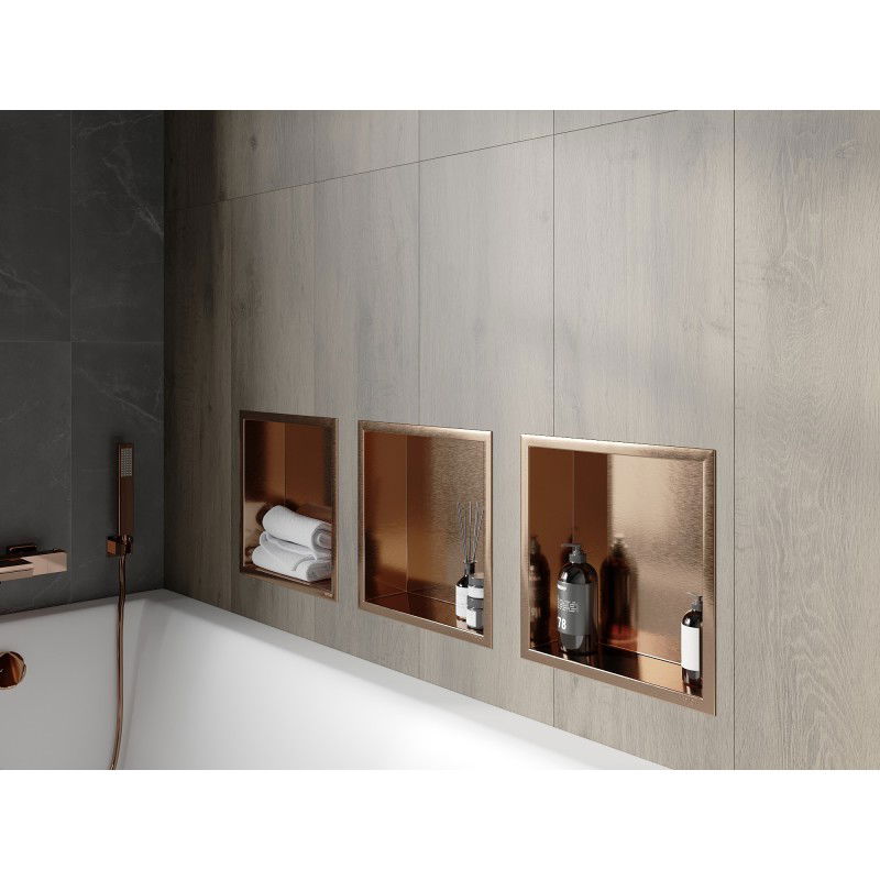 Mexen X-Wall-R ράφι εσοχής με φλάντζα 30 x 30 cm, βουρτσισμένος χαλκός - 19C0303010