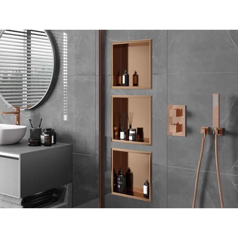 Mexen X-Wall-R recessed shelf with flange 30 x 30 cm, brushed copper - 19C0303010