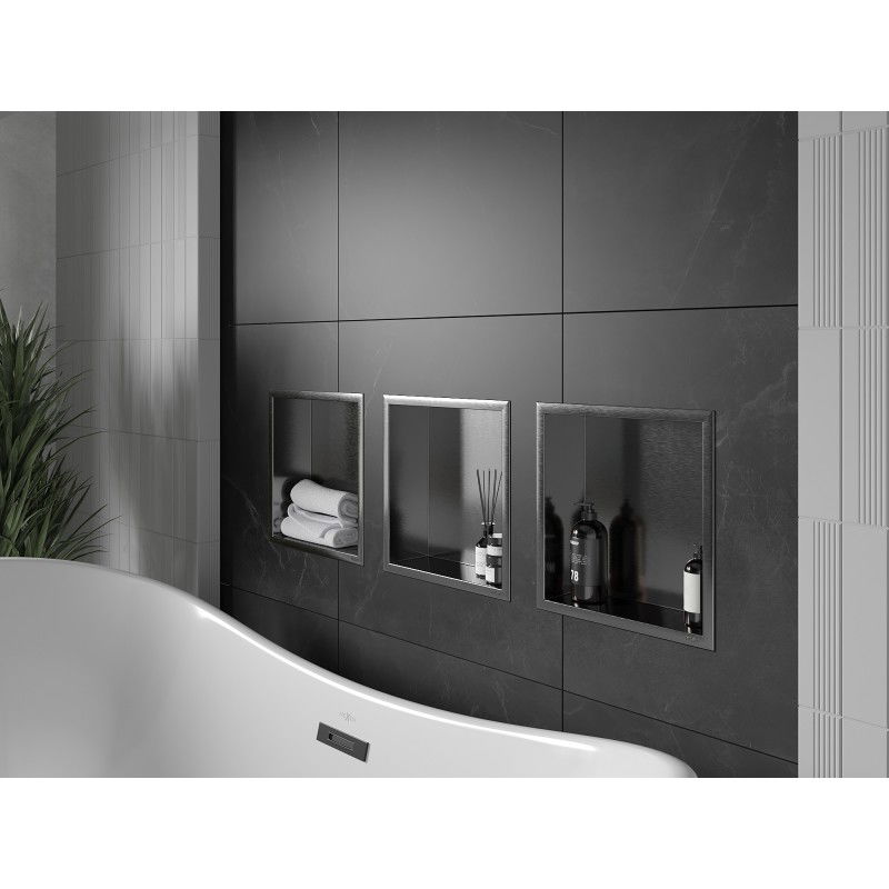 Mexen X-Wall-R recessed shelf with flange 30 x 30 cm, brushed gun grey - 19E0303010