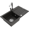 Mexen Pablo évier en granit à 1 bac avec égouttoir et robinet de cuisine Rita, noir/or métallisé- 6510-75-670300-00