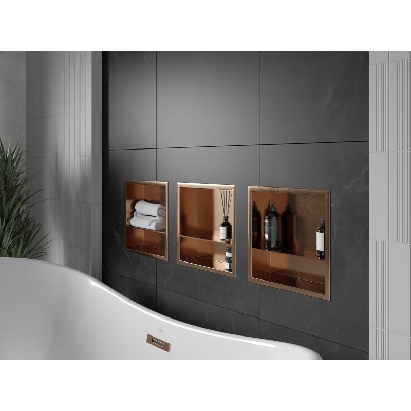 Mexen X-Wall-R estante de nicho con reborde y estante 30 x 30 cm, cobre cepillado - 19C0303010S