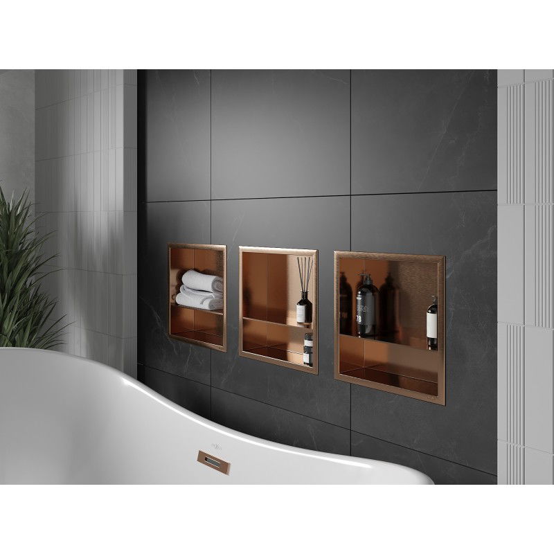 Mexen X-Wall-R étagère encastrée avec cadre et étagère 30 x 30 cm, cuivre brossé - 19C0303010S