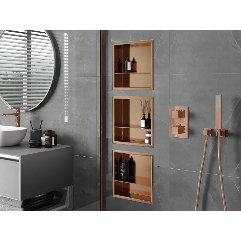 Mexen X-Wall-R étagère encastrée avec cadre et étagère 30 x 30 cm, cuivre brossé - 19C0303010S