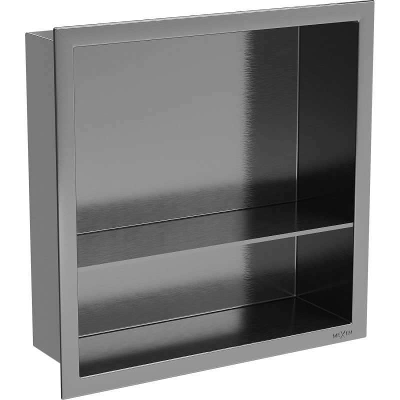 Mexen X-Wall-R Nischenregal mit Flansch und Regal 30 x 30 cm, gebürstet gun grey - 19E0303010S