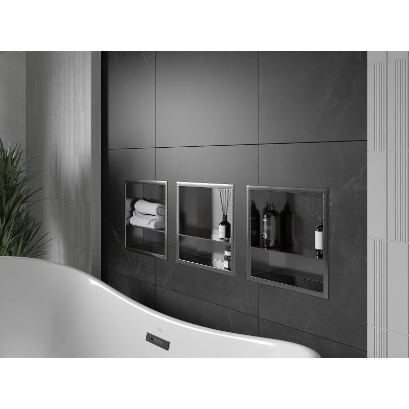 Mexen X-Wall-R étagère encastrée avec rebord et étagère 30 x 30 cm, gris arme brossé - 19E0303010S