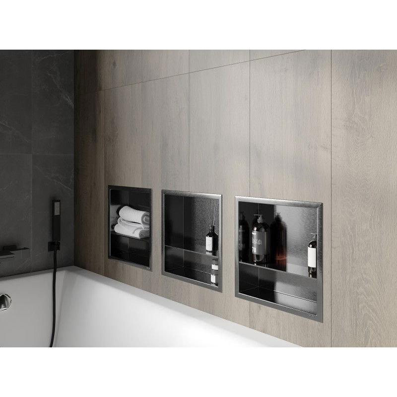 Mexen X-Wall-R Nischenregal mit Flansch und Regal 30 x 30 cm, gebürstet gun grey - 19E0303010S