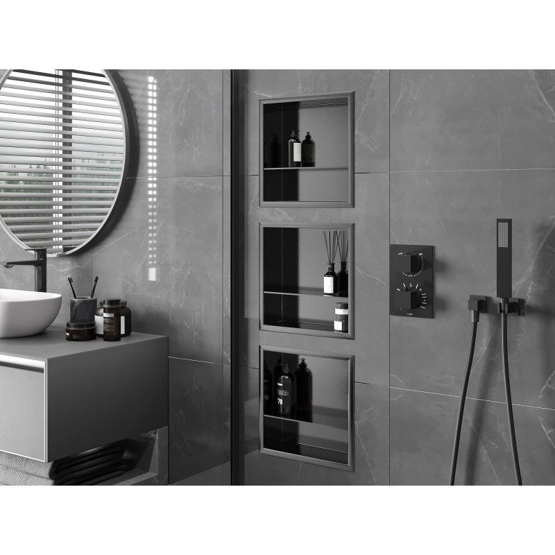 Mexen X-Wall-R étagère encastrée avec rebord et étagère 30 x 30 cm, gris arme brossé - 19E0303010S