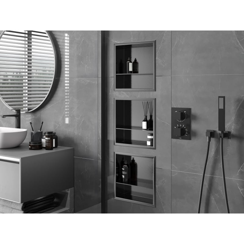 Mexen X-Wall-R mensola ad incasso con flangia e ripiano 30 x 30 cm, grigio canna spazzolato - 19E0303010S