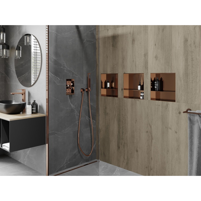 Mexen X-Wall-NR nischhylla utan kant med hylla 30 x 30 cm, borstat koppar - 19C1303010S
