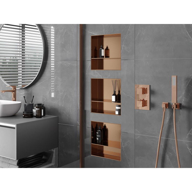 Mexen X-Wall-NR recessed shelf without flange with shelf 30 x 30 cm, brushed copper - 19C1303010S