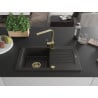 Mexen Pablo 1-bowl granite sink with drainer and Rita kitchen tap, black/golden metallic- 6510-75-670300-50