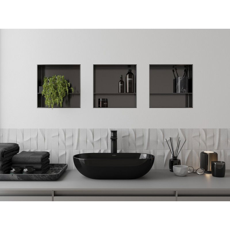 Mexen X-Wall-NR εσοχή χωρίς φλάντζα με ράφι 30 x 30 εκ., γκρι όπλου σατινέ - 19E1303010S