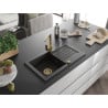 Mexen Pablo Granitspüle 1-Becken mit Abtropffläche und Küchenarmatur Rita, schwarz/gold metalik - 6510-75-670300-50