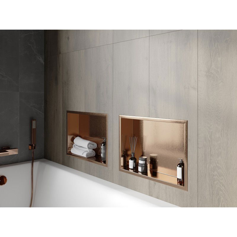 Mexen X-Wall-R recessed shelf with flange 45 x 30 cm, brushed copper - 19C0453010
