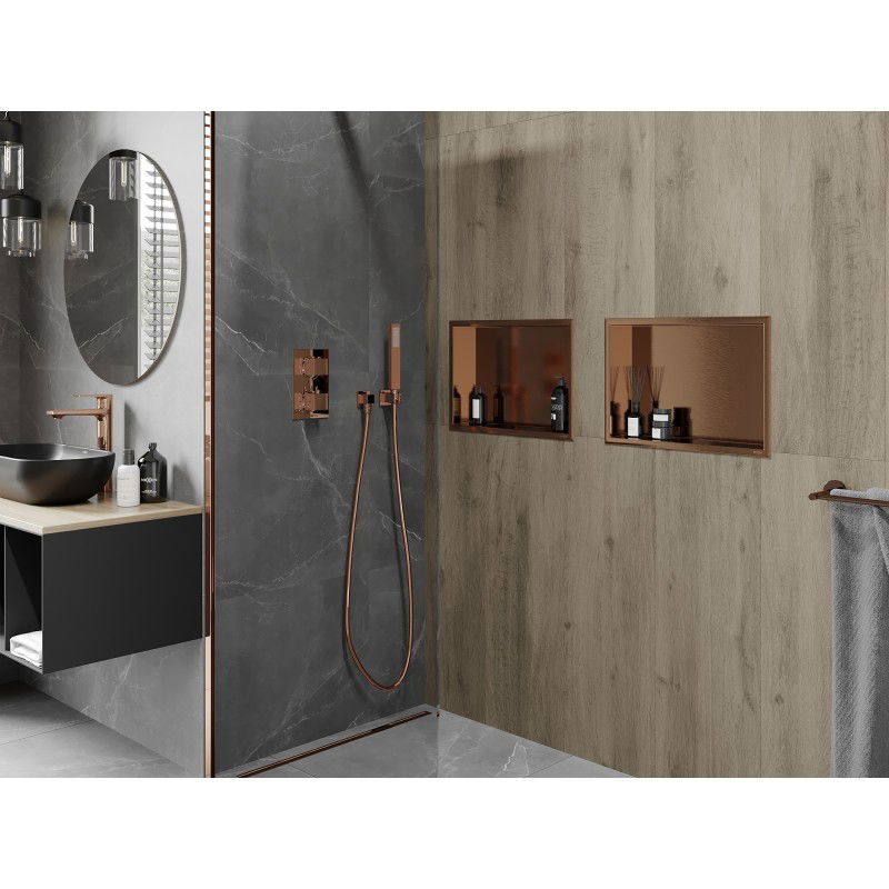 Mexen X-Wall-R Nischenregal mit Flansch 45 x 30 cm, gebürstetes Kupfer - 19C0453010