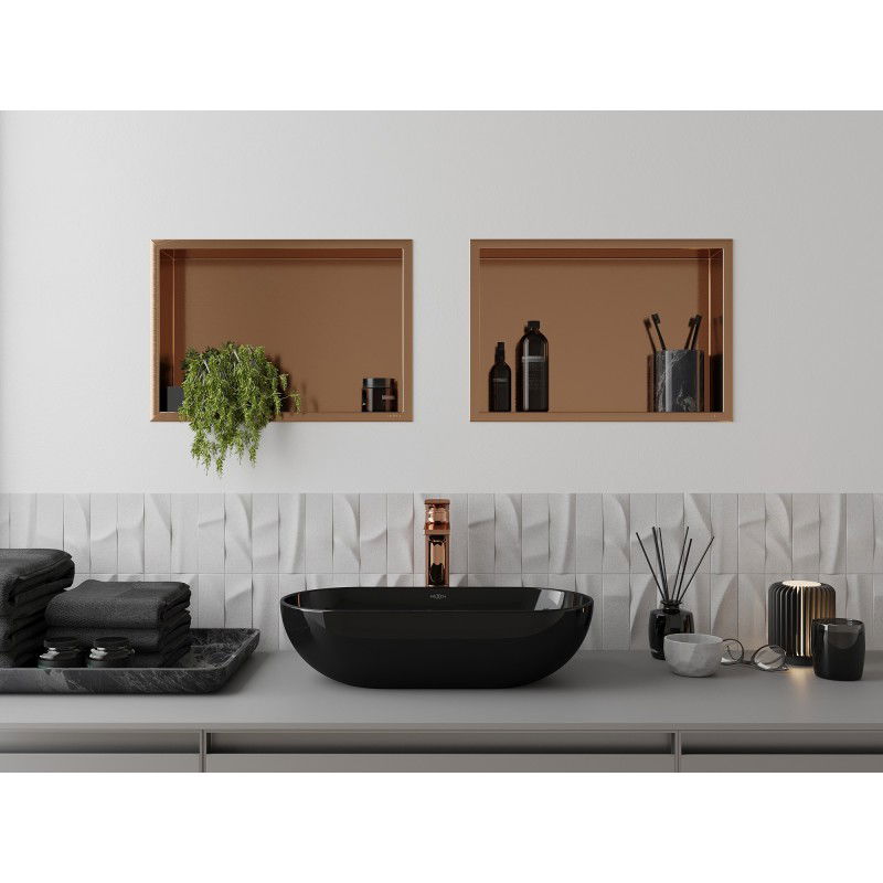 Mexen X-Wall-R recessed shelf with flange 45 x 30 cm, brushed copper - 19C0453010