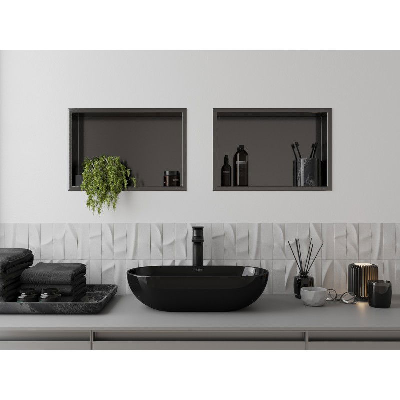 Mexen X-Wall-R recessed shelf with flange 45 x 30 cm, brushed gun grey - 19E0453010