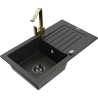 Mexen Pablo 1-bowl granite sink with drainer and Rita kitchen tap, black/golden metallic- 6510-75-670300-50-B