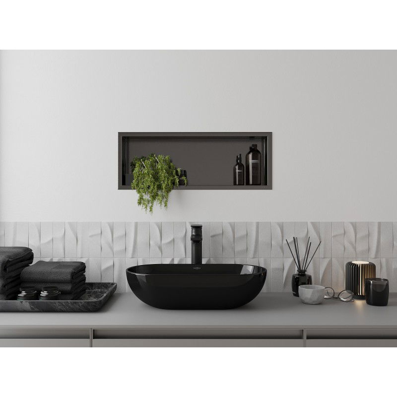 Mexen X-Wall-R Nischenregal mit Flansch 60 x 20 cm, gebürstetes Pistolen-Grau - 19E0602010