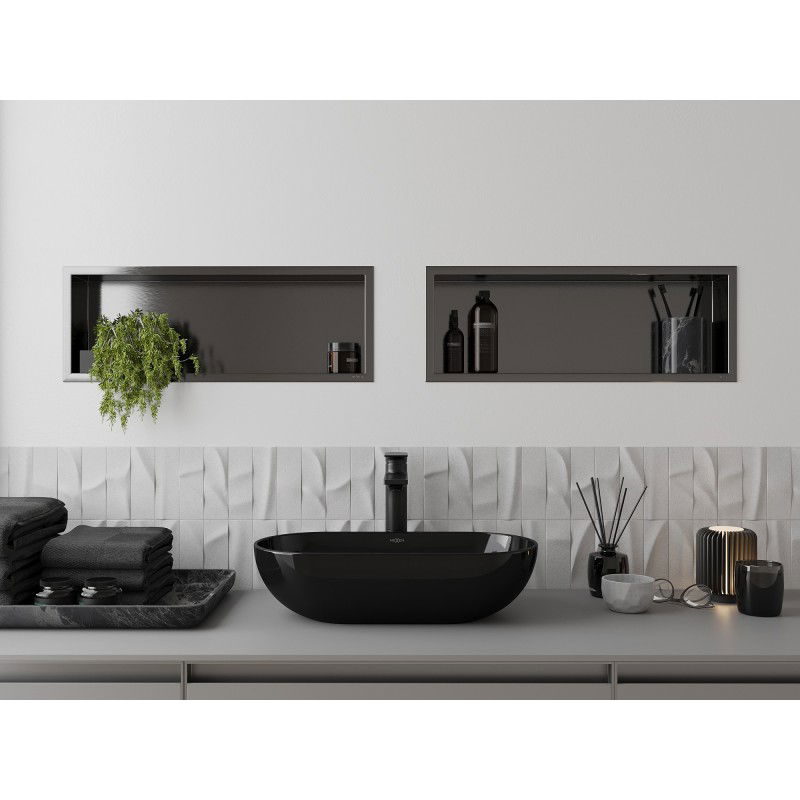 Mexen X-Wall-R étagère encastrée avec collerette 60 x 20 cm, gun grey brossé - 19E0602010