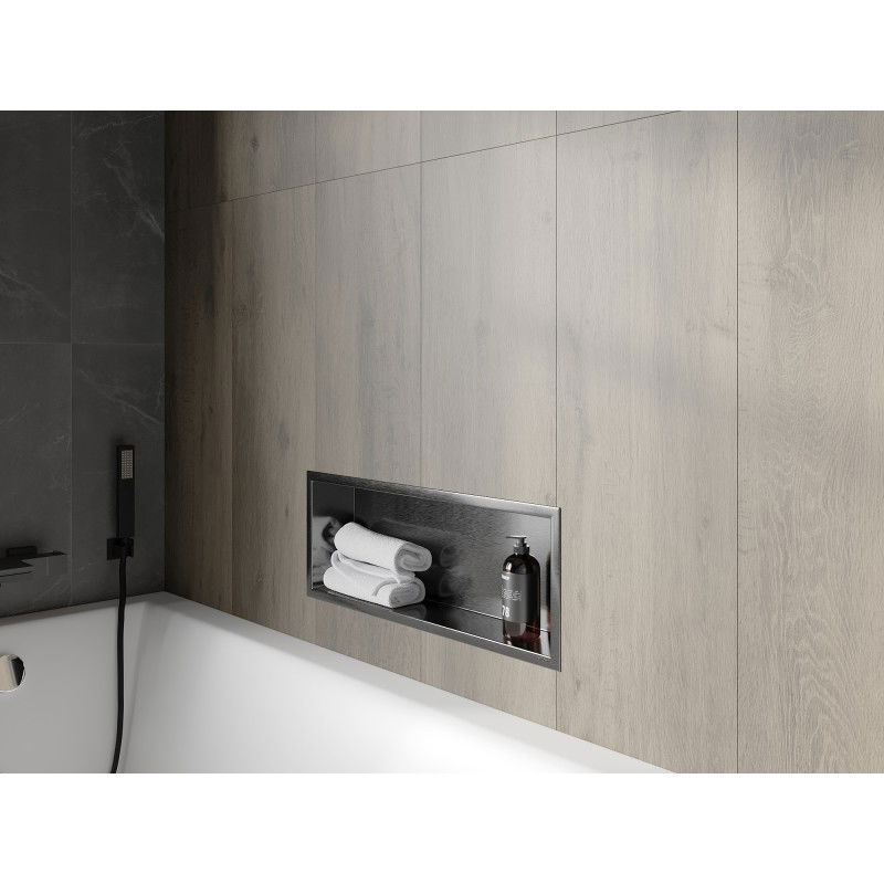 Mexen X-Wall-R Nischenregal mit Flansch 60 x 20 cm, gebürstetes Pistolen-Grau - 19E0602010