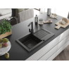Mexen Pablo granitische spoelbak met 1 bak, afdruiprek en keukenmengkraan Rita, zwart/gouden metallic - 6510-75-670300-70-B