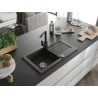 Mexen Pablo Granitspüle 1-beckig mit Abtropffläche und Küchenarmatur Rita, schwarz/gold metallic - 6510-75-670300-70