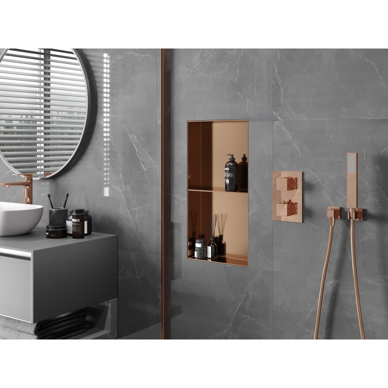 Mexen X-Wall-NR nišas plaukts bez flanša ar plauktu 60 x 30 cm, matēta vara - 19C1603010S