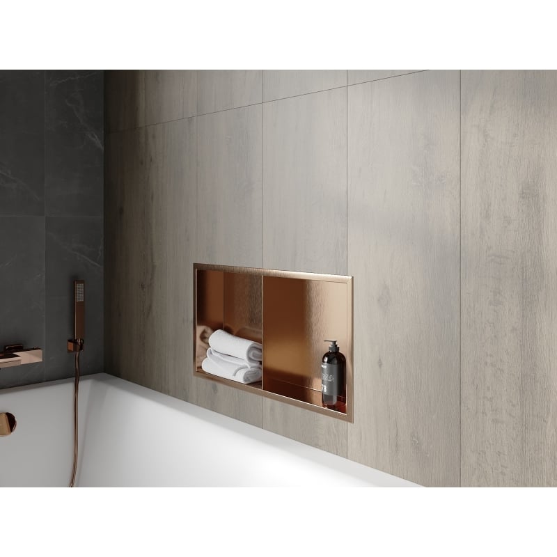 Mexen X-Wall-R Nischenregal mit Flansch und Regal 60 x 30 cm, gebürstetes Kupfer - 19C0603010S