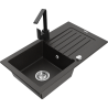 Mexen Pablo granite sink 1-bowl with drainer and kitchen tap Rita, black/gold metallic- 6510-75-670300-70
