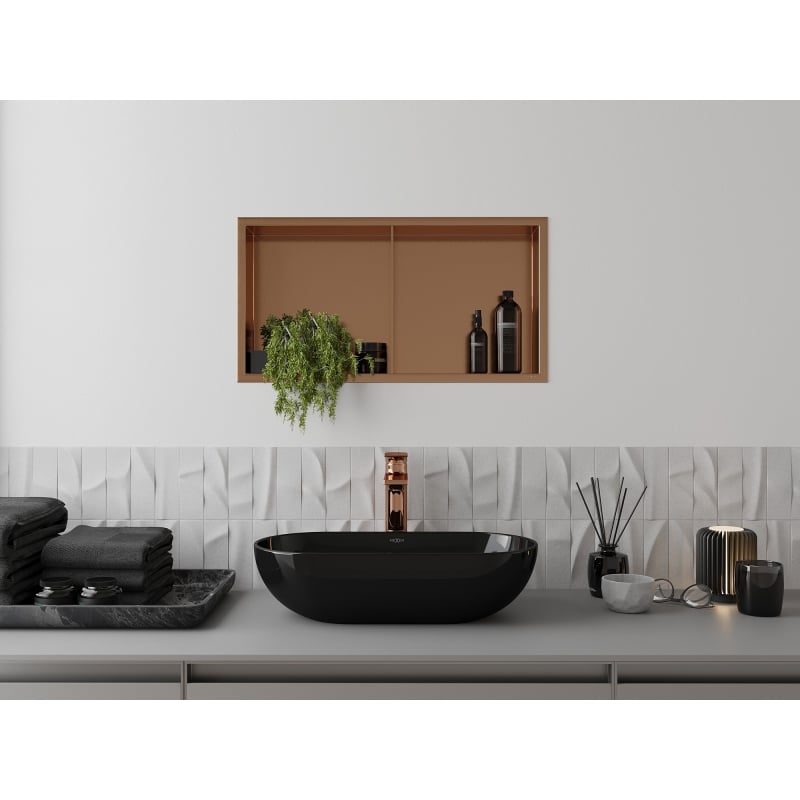 Mexen X-Wall-R nischhylla med krage och hylla 60 x 30 cm, borstad koppar - 19C0603010S