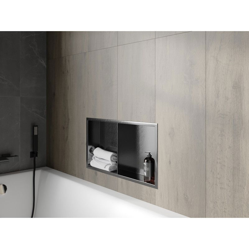 Mexen X-Wall-R étagère encastrée avec collerette et tablette 60 x 30 cm, gris acier brossé - 19E0603010S