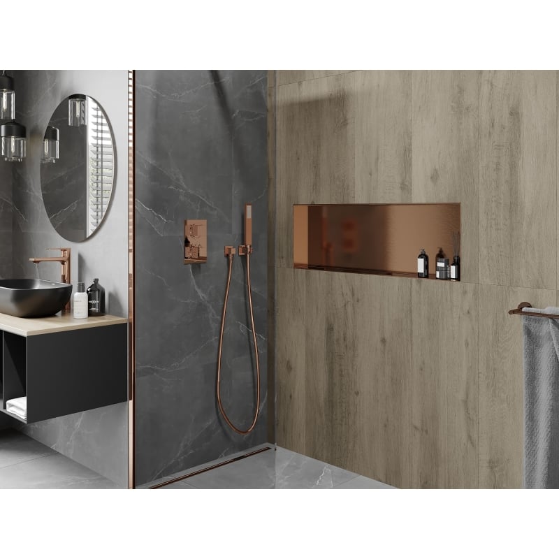 Mexen X-Wall-NR inbyggd hylla utan krage 90 x 30 cm, borstad koppar - 19C1903010