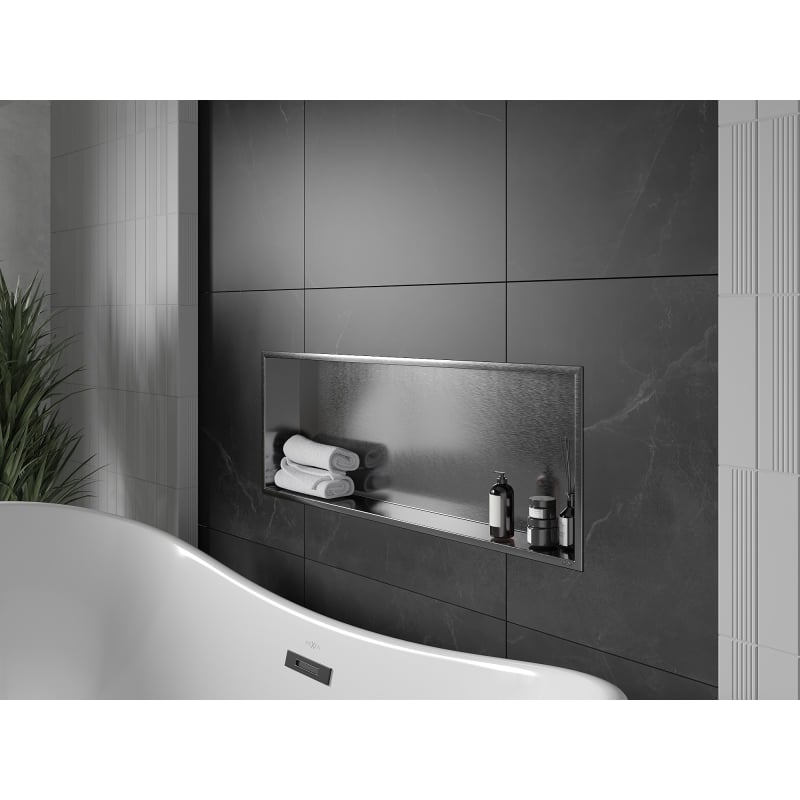 Mexen X-Wall-R prateleira embutida com flange 90 x 30 cm, cinza metalizado escovado - 19E0903010