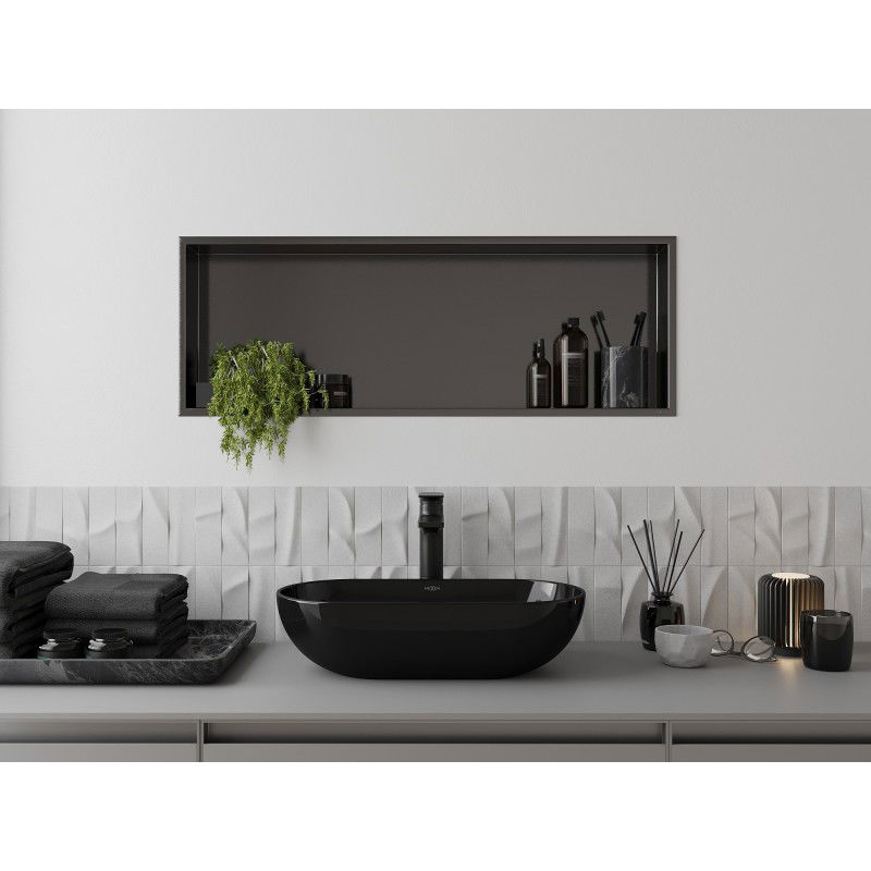 Mexen X-Wall-R Nischeregal mat Rand 90 x 30 cm, gebotzt Gun Gray - 19E0903010