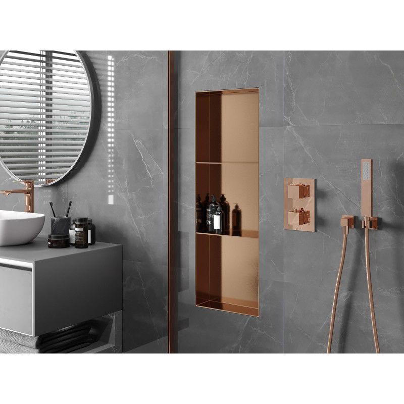 Mexen X-Wall-NR étagère encastrée sans rebord avec étagère 90 x 30 cm, cuivre brossé - 19C1903010S
