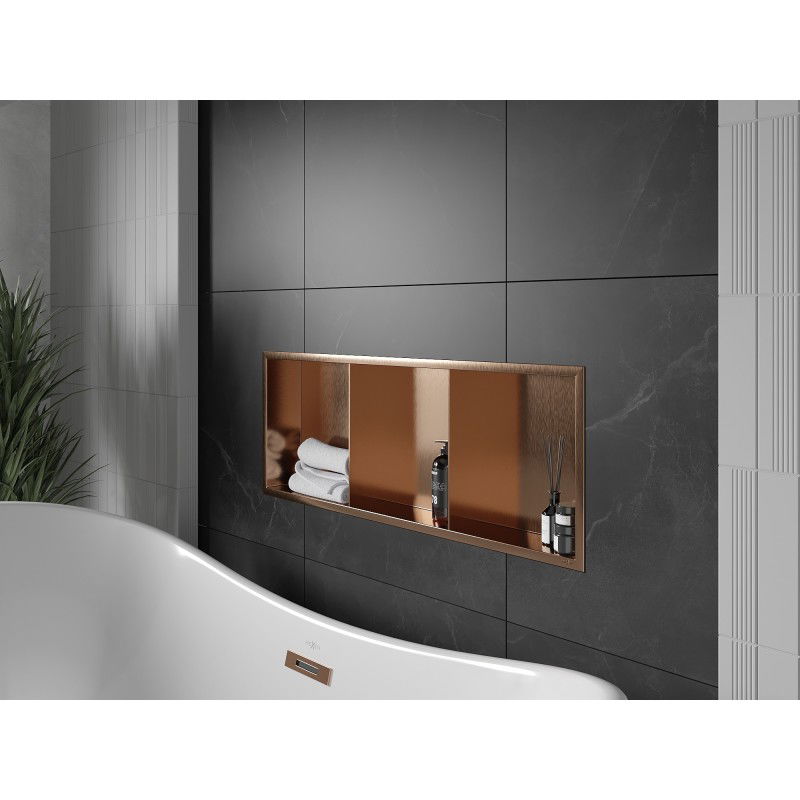Mexen X-Wall-R recessed shelf with flange and shelf 90 x 30 cm, brushed copper - 19C0903010S